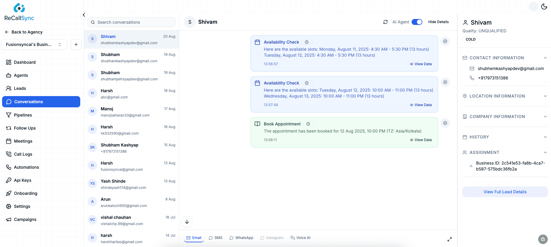 UseCortana agent conversation hub dashboard